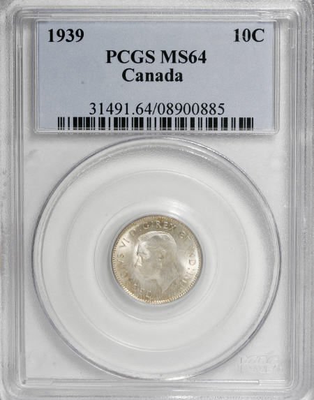 Canada George VI 10 Cents 1939, KM34, MS64