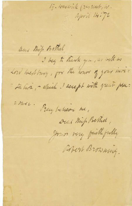 Robert Browning Autograph Letter Signed,