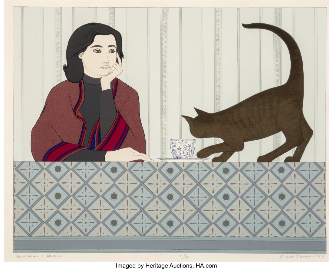 Will Barnet (American, 1911-2012) Meditation and: Will Barnet (American, 1911-2012) Meditation and Minou, 1980 Lithograph in colors on paper 22 x 28 inches (55.9 x 71.1 cm) Ed. 92/150 Signed, dated, numbered and titled in pencil in lower margin HID03