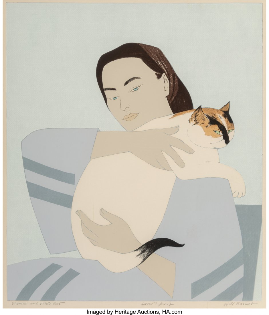 Will Barnet (American, 1911-2012) Woman and Whit: Will Barnet (American, 1911-2012) Woman and White Cat, 1971 Screenprint in colors on paper 23 x 20 inches (58.4 x 50.8 cm) (image) AP Signed, numbered, and titled in pencil in lower margin Published b