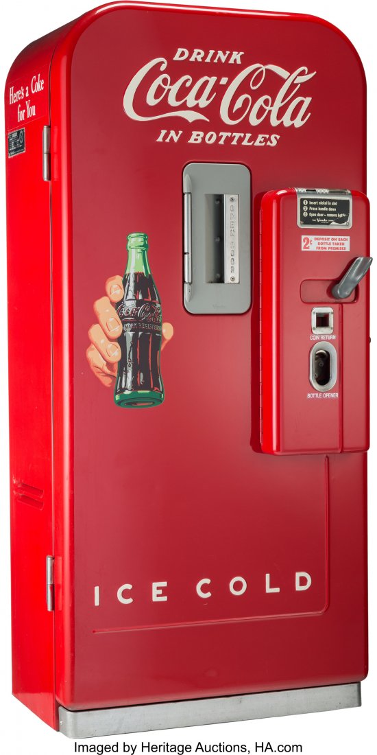 A Vendo Company Thirty-Nine Bottle Coca-Cola Ven: A Vendo Company Thirty-Nine Bottle Coca-Cola Vending Machine, Kansas City, Missouri, 1952 Marks: (manufacturer's black and silver metal ID tag) 58 x 27 x 20-3/4 inches (147.3 x 68.6 x 52.7 cm) HID0310