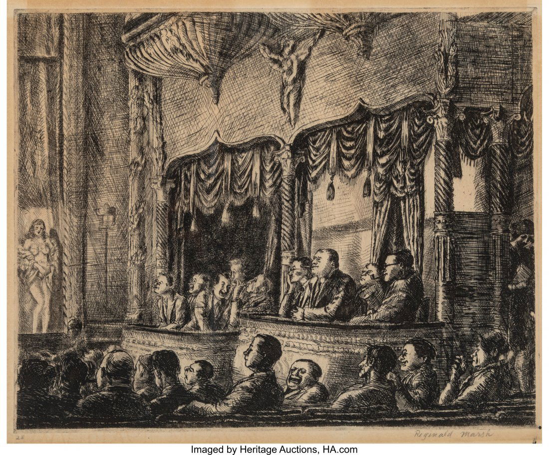 Reginald Marsh (American, 1898-1954) Iriving Pla: Reginald Marsh (American, 1898-1954) Iriving Place Burlesk (third, final state), 1930 Etching on Whatman laid paper 8 x 9-3/4 inches (20.3 x 24.8 cm) (plate) 9 x 11 inches (22.8 x 27.9 cm) (sheet) Ed.