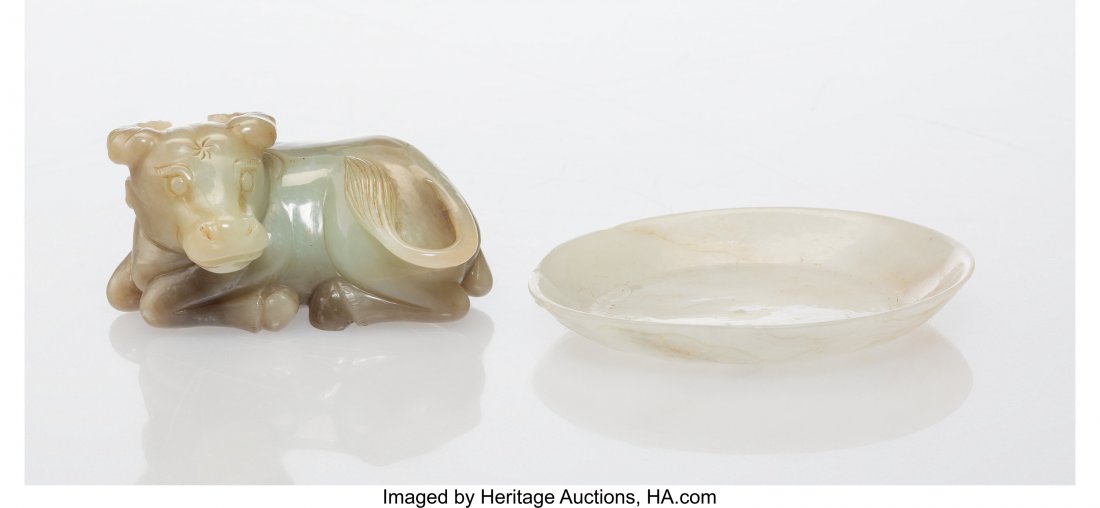 A Chinese Celadon Jade Buffalo and a White Jade (1 of 1)