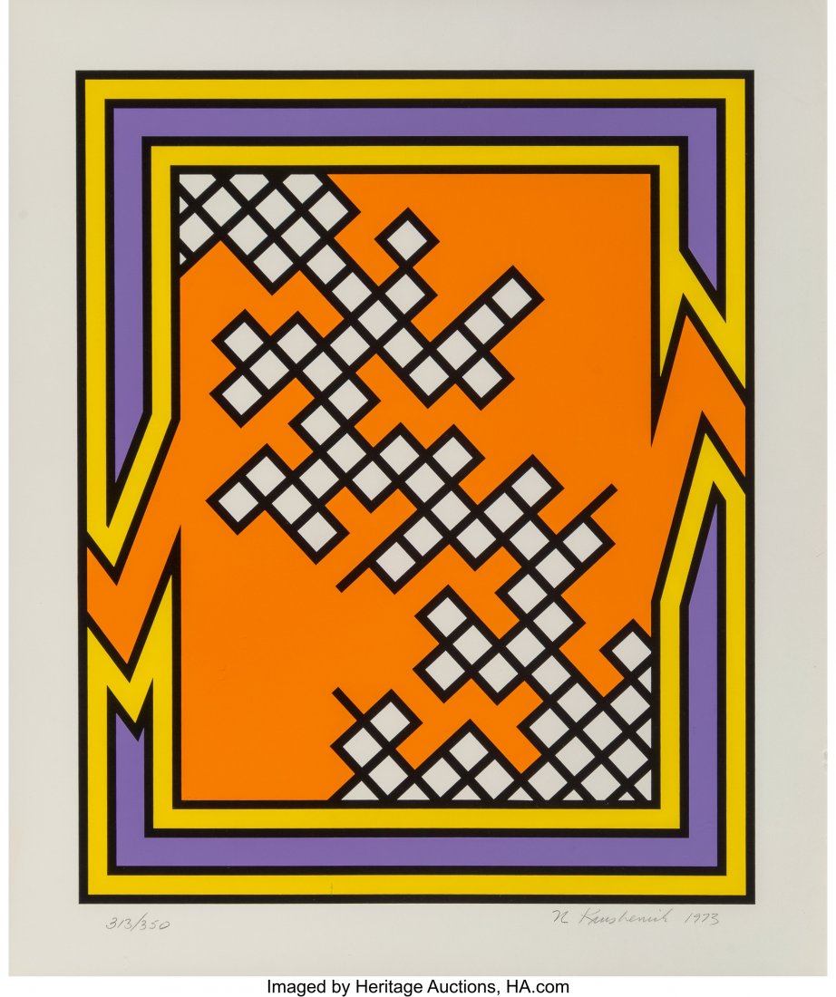 Nicholas Krushenick (1929-1999) Composition, 197: Nicholas Krushenick (1929-1999) Composition, 1973 Screenprint in colors on paper 25-7/8 x 21-3/4 inches (65.7 x 55.2 cm) (sheet) Ed. 313/350 Signed, numbered, and dated in pencil along lower edge HID0