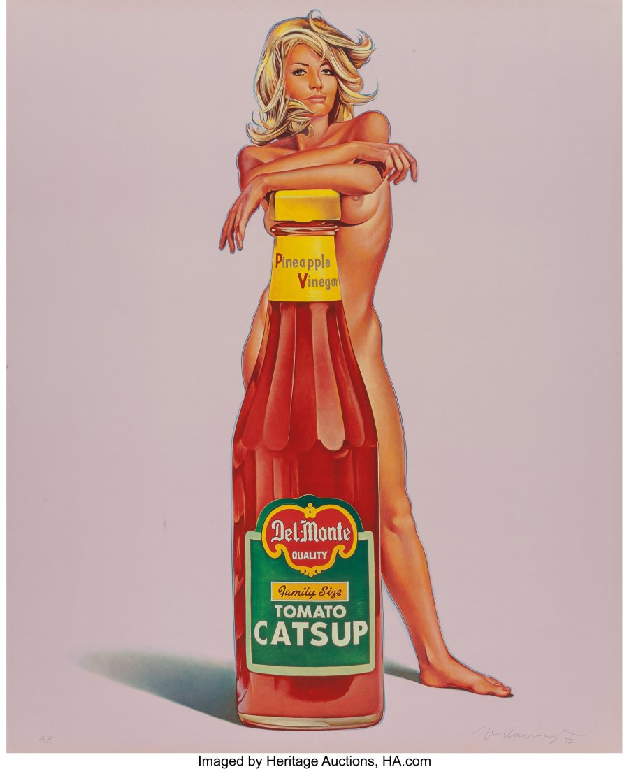 Mel Ramos (1935-2018) Del Monte Catsup, 1972 Off: Mel Ramos (1935-2018) Del Monte Catsup, 1972 Offset lithograph in colors on paper 30-5/8 x 25-1/8 inches (77.8 x 63.8 cm) (sheet) A.P. (aside from an edition of 2500) Signed, dated, and annotated in p