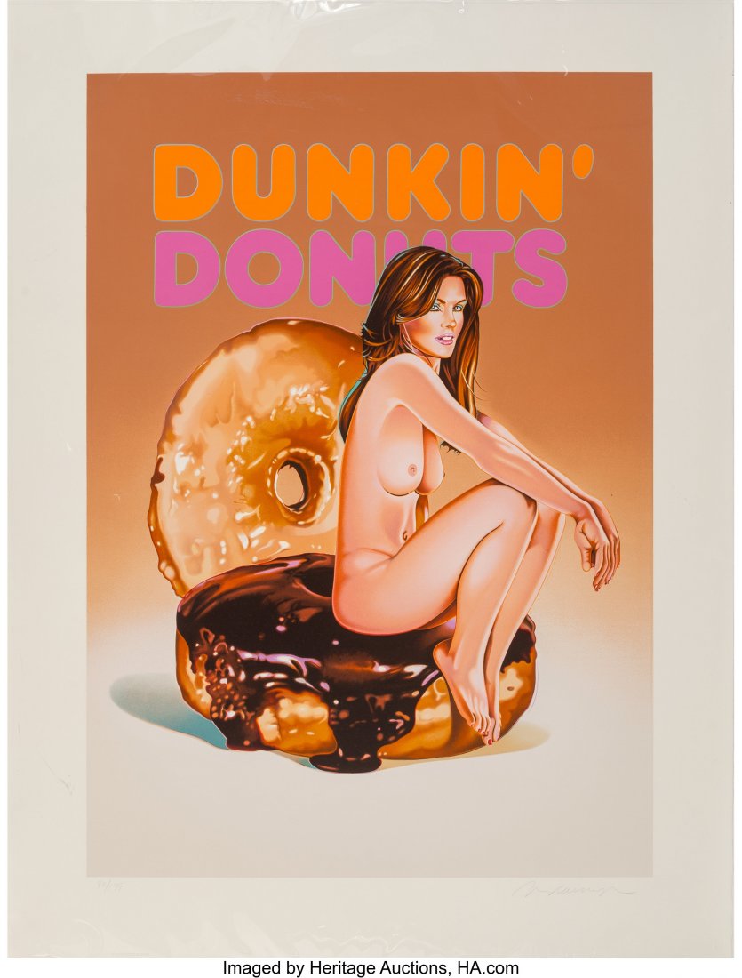 Mel Ramos (1935-2018) Dunkin Donuts (Cindy Crawf: Mel Ramos (1935-2018) Dunkin Donuts (Cindy Crawford), 2006 Lithograph in colors on wove paper 44 x 3-1/2 inches (111.8 x 8.9 cm) (sheet) Ed. 90/199 Signed and numbered in pencil along lower edge HID03