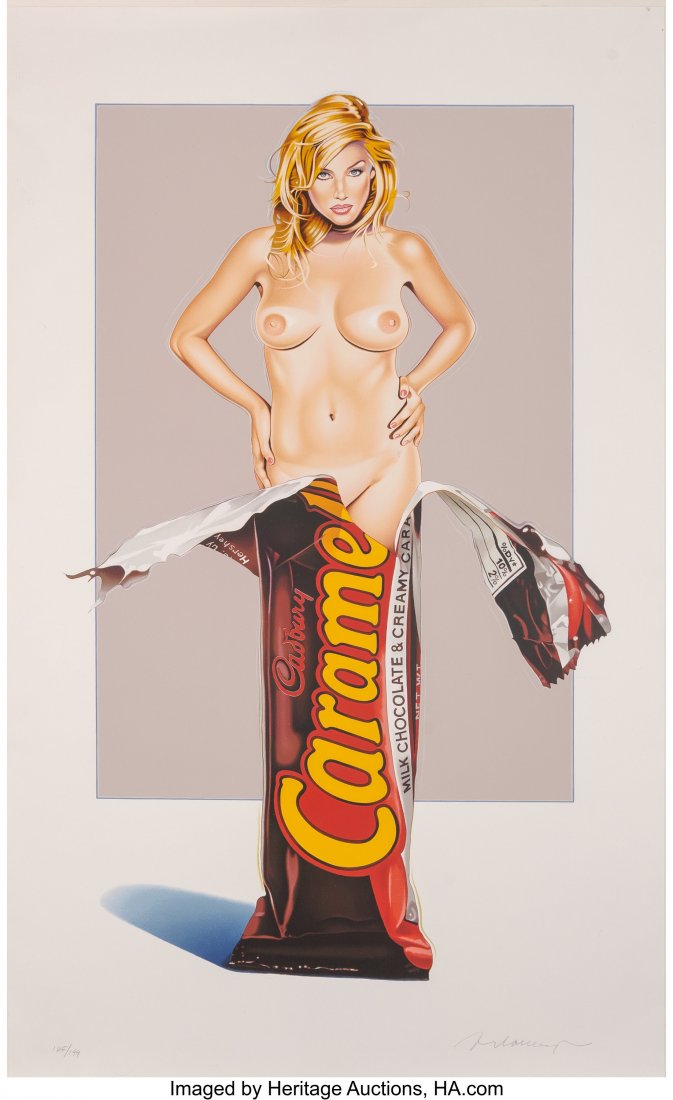 Mel Ramos (1935-2018) Caramello Caramio, 2007 Li: Mel Ramos (1935-2018) Caramello Caramio, 2007 Lithograph in colors on paper 44-7/8 x 27-3/8 inches (114.0 x 69.5 cm) (sheet) Ed. 165/199 Signed and numbered in pencil along lower edge HID03101062020 &
