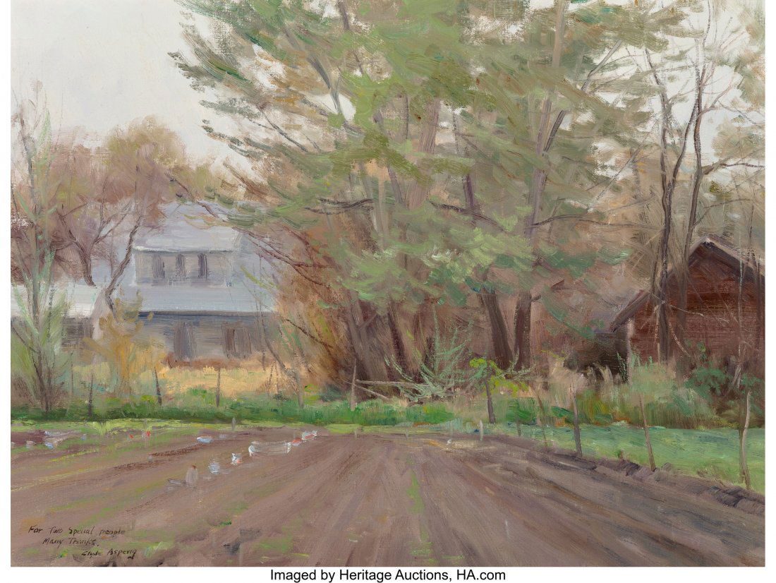 Clyde Aspevig (American, b. 1951) Field Study: T: Clyde Aspevig (American, b. 1951) Field Study: The Garden Oil on canvas 12 x 16 inches (30.5 x 40.6 cm) Signed and dedicated lower left: For Two Special People / Many Thanks, / Clyde Aspevig Titled on