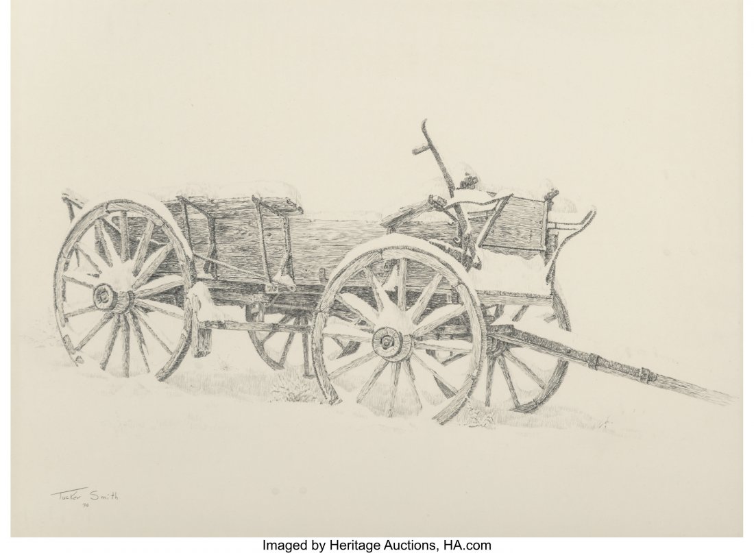 Tucker Smith (American, b. 1940) Wagon in the Sn: Tucker Smith (American, b. 1940) Wagon in the Snow, 1974 Pencil on paper 9-1/2 x 13 inches (24.1 x 33.0 cm) (sight) Signed and dated lower left: Tucker Smith / 74 PROVENANCE: Private collection, Monta