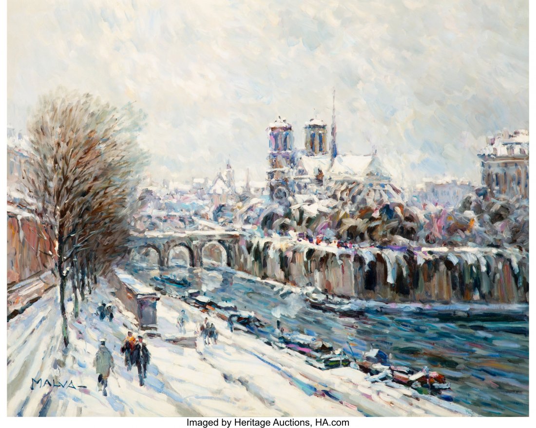 Omar Hamdi Malva (Syrian, b. 1951) A Walk Along : Omar Hamdi Malva (Syrian, b. 1951) A Walk Along the Seine Oil on canvas 32 x 40 inches (81.3 x 101.6 cm) Signed lower left: Malva HID03101062020 © 2020 Heritage Auctions | All Rights Reserved