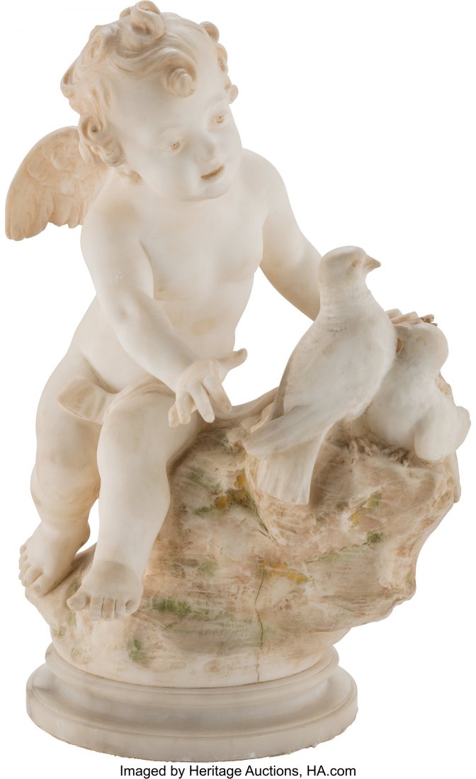 An Italian Carved Alabaster Sculpture of an Ange: An Italian Carved Alabaster Sculpture of an Angel and Pigeons, 19th century Marks: Prof. G. Ferrari 19-1/2 x 11 x 9 inches (49.5 x 27.9 x 22.9 cm) HID03101062020© 2020 Heritage Auctions | All Rights 