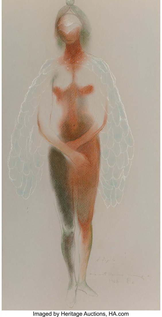 Guillermo Meza (1917-1997) Untitled (two works),: Guillermo Meza (1917-1997) Untitled (two works), 1968 Pencil and pastel on paper, each 18-1/4 x 10 inches (46.4 x 25.4 cm) (each) Each signed, dated, and titled lower right: A Pepita / Guillermo Meza