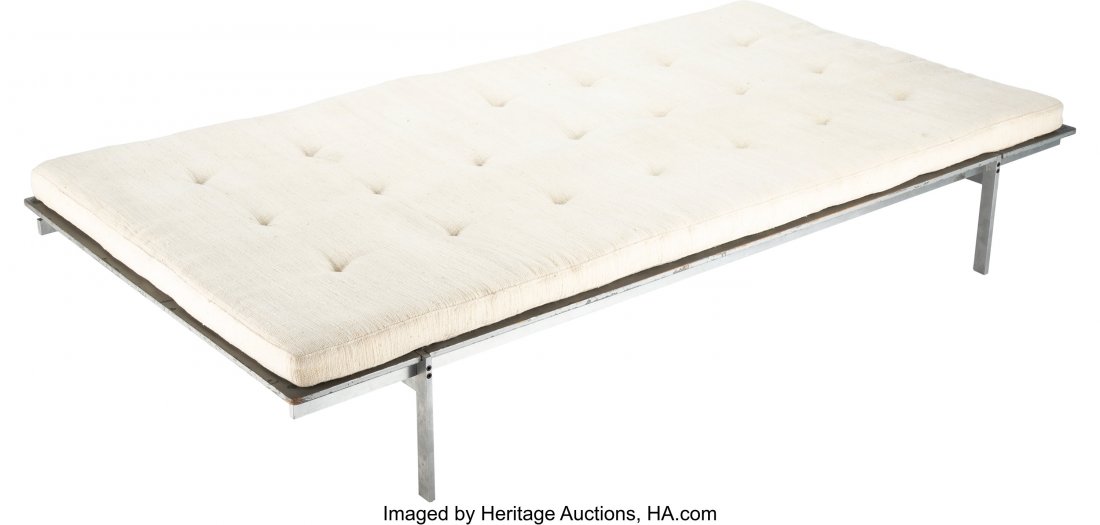 Preben Fabricius (Danish, 1931-1984) and J: Preben Fabricius (Danish, 1931-1984) and Jørgen Kastholm (Danish, 1931-2007) Daybed, circa 1970, bo-ex Steel, upholstery, painted plywood 14 x 79 x 39-1/2 inches (35.6 x 200.7 x 100.3 cm) HID03