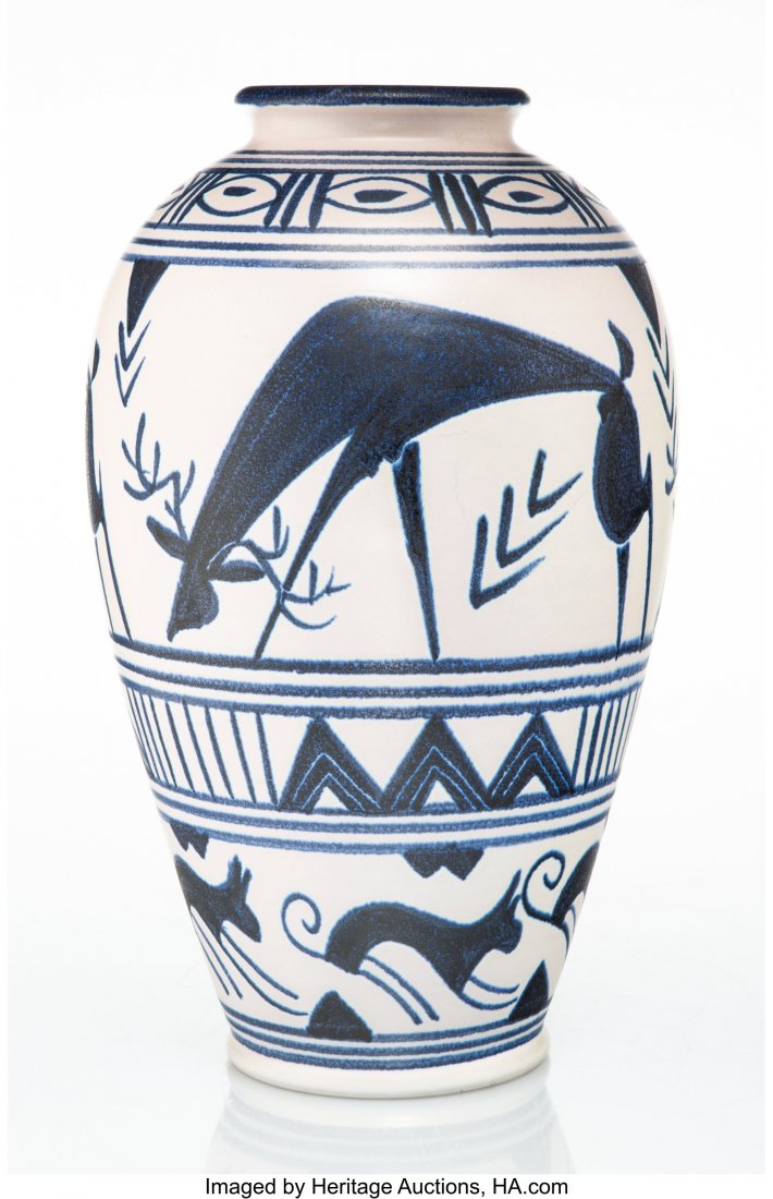 Mette Doller (Danish, 20th century) Deer Vase, c: Mette Doller (Danish, 20th century) Deer Vase, circa 1950, Andersson & Johansson-Höganäs Keramik Glazed stoneware 16 x 10 inches (40.6 x 25.4 cm) Stamped to underside: HAND-MADE IN SWEDE