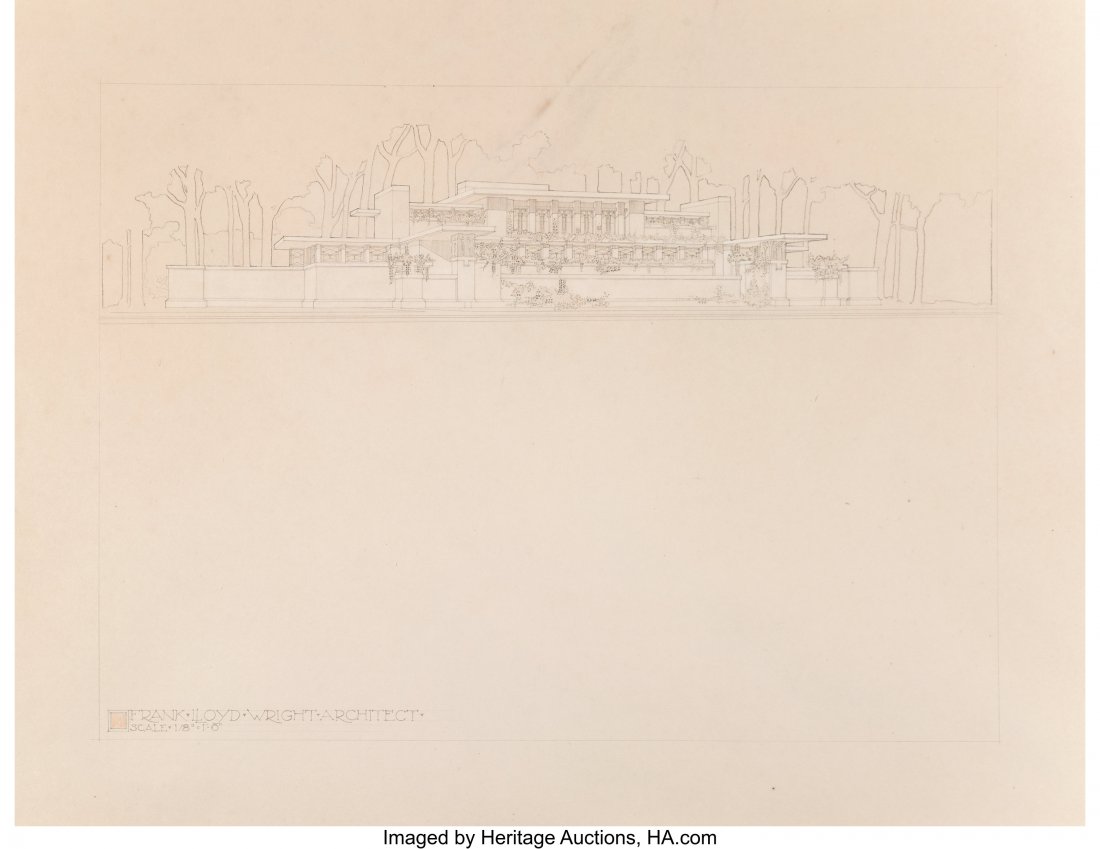 Frank Lloyd Wright (American, 1867-1959) Present: Frank Lloyd Wright (American, 1867-1959) Presentation Drawing for the Avery Coonley House, Riverside, IL, circa 1907 Graphite and colored pencil on tracing paper 21-3/4 x 27-3/4 inches (55.2 x 70.5 cm