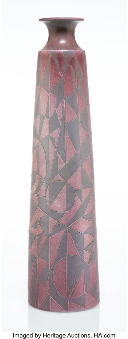 Gunnar Nylund (Swedish, 1904-1997) Vase, circa 1: Gunnar Nylund (Swedish, 1904-1997) Vase, circa 1955, Nymølle Glazed stoneware 18 inches (45.7 cm) Incised to underside (heart), NYMOLLE UNIK, (N-three hearts), GN, 166, DENMARK HID03101062020 &