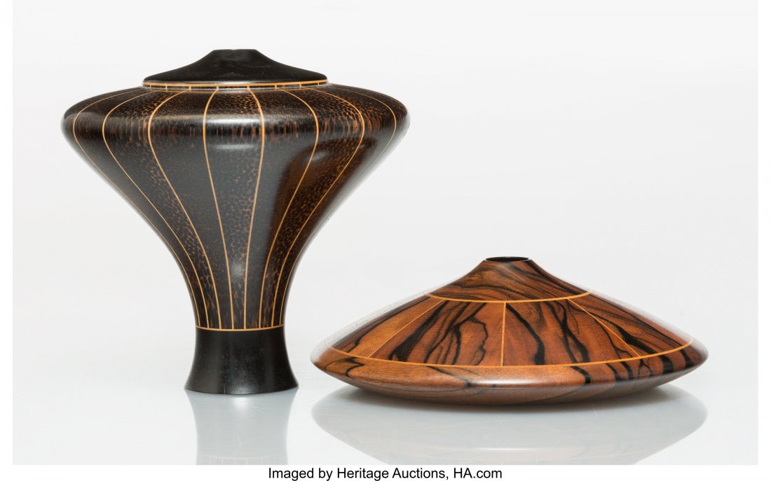 Galen Carpenter (American, 1946-2017) Two Vessel: Galen Carpenter (American, 1946-2017) Two Vessels, 1990 Turned hardwood 5-1/2 x 5-1/2 inches (14.0 x 14.0 cm) (tallest) Inscribed to undersides Galen Carpenter, 90, (various) HID03101062020 © 202