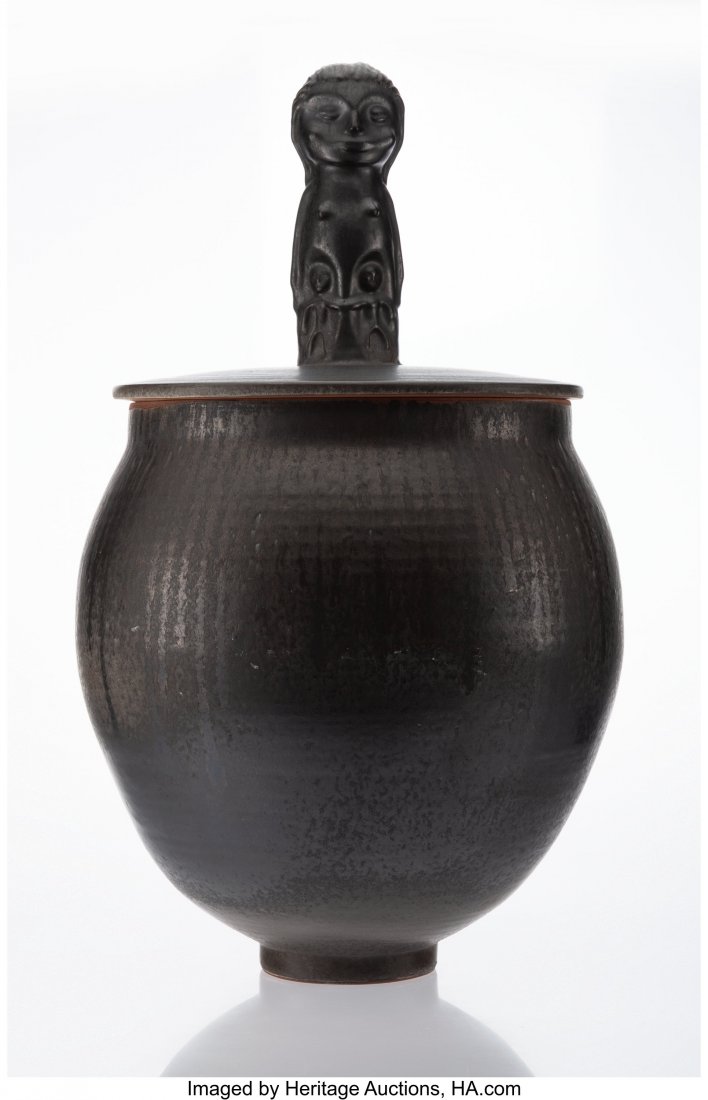 Edwin and Mary Scheier (American, 20th century): Edwin and Mary Scheier (American, 20th century) Covered Vessel, 1959 Glazed earthenware 21-1/4 x 13 inches (54.0 x 33.0 cm) Incised to underside Scheier, -59- PROVENANCE: Skinner Inc., Boston, 7 Decem