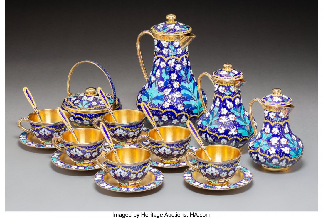 A Twenty-Two-Piece Russkiye Samotsvety Gilt Silv (1 of 3)