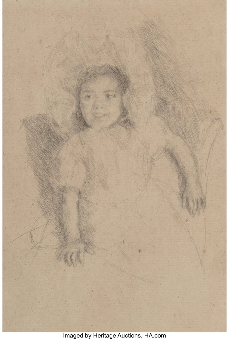 Mary Stevenson Cassatt (American, 1844-1926) Mar: Mary Stevenson Cassatt (American, 1844-1926) Margot Wearing a Bonnet (No. 3), conceived circa 1902, later impression Drypoint on cream laid paper 9 x 6-1/4 inches (22.9 x 15.9 cm) PROPERTY OF A DISTIN