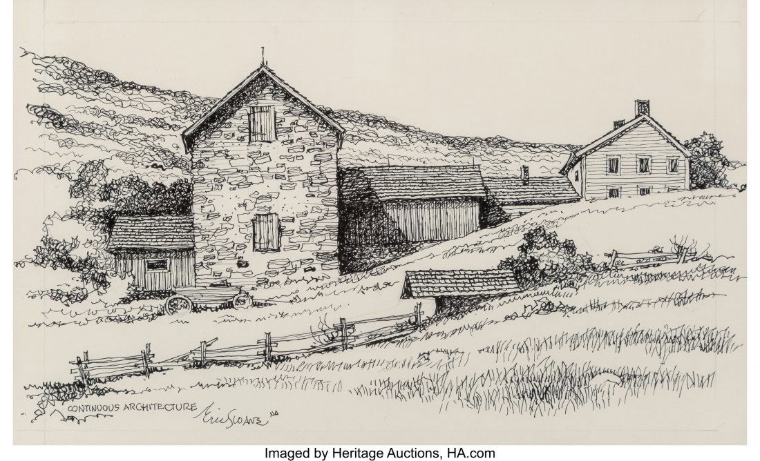 Eric Sloane (American, 1905-1985) New England Wh: Eric Sloane (American, 1905-1985) New England White, Pennsylvania, Barn near Kent Connecticut, and Continuous Architecture (4 works) Ink on paper, each 11-3/8 x 16-1/4 inches (28.9 x 41.3 cm) (sight,