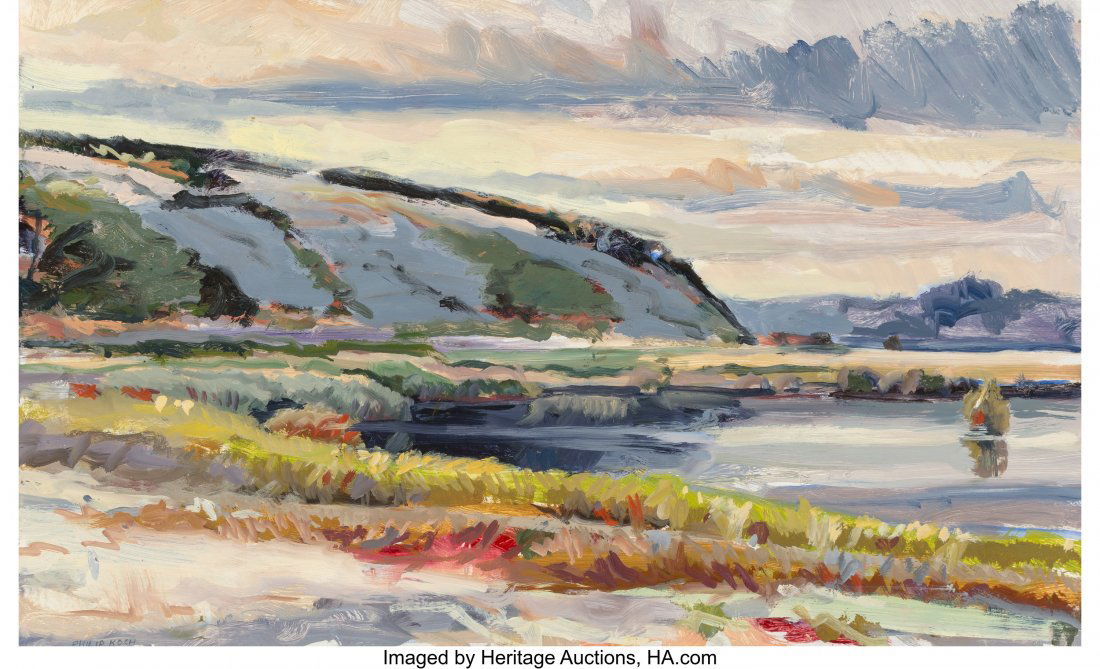 Philip Koch (American, b. 1948) Drummer Cover, 1: Philip Koch (American, b. 1948) Drummer Cover, 1985 Oil on panel 14 x 23 inches (35.6 x 58.4 cm) Signed lower left: Philip Koch Signed, dated, and titled on the reverse: Drummer Cove / 1985 / Philip K