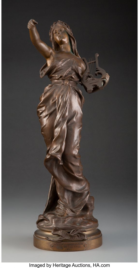 Marcel Debut (French, 1865-1933) Music, circa 19: Marcel Debut (French, 1865-1933) Music, circa 1907 Bronze with brown patina 18-1/2 inches (47.0 cm) high Inscribed: M. Debut The sculpture with affixed metal plaque inscribed Le PRÉSIDENT et la