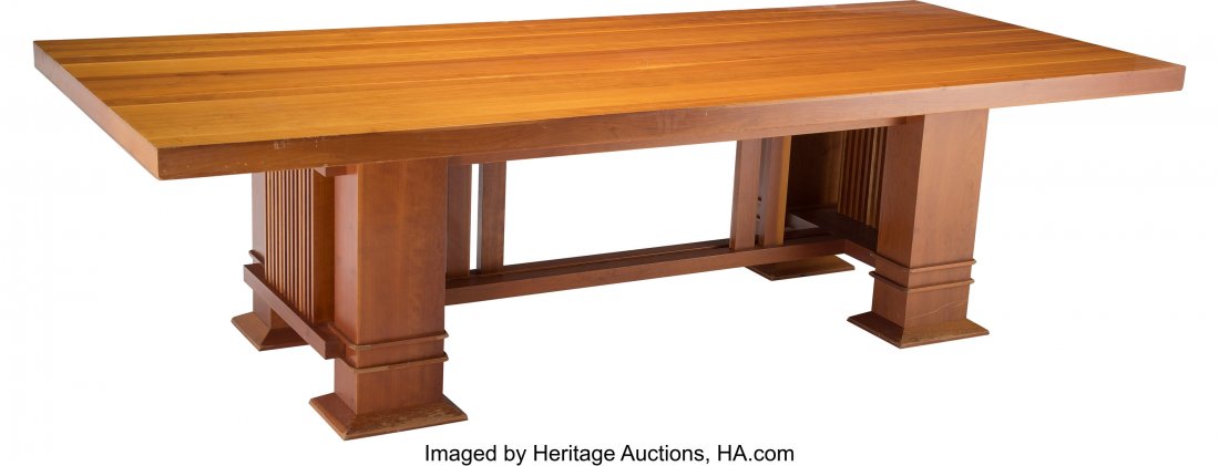 A Frank Lloyd Wright-Style Dining Table, 20th ce: A Frank Lloyd Wright-Style Dining Table, 20th century 27-5/8 x 101-1/2 x 41-5/8 inches (70.2 x 257.8 x 105.7 cm) PROPERTY FROM THE ESTATE OF STUART CUTSHALL, DALLAS, TEXAS HID03101062020 © 2020 H