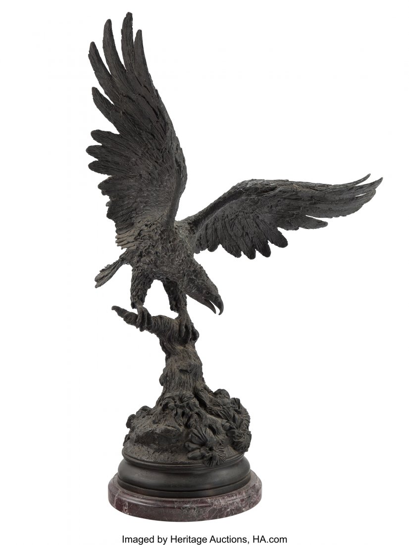After Jules Moigniez (French, 1835-1894) Eagle, : After Jules Moigniez (French, 1835-1894) Eagle, 20th century Bronze with brown patina 36 inches (91.4 cm) high on a 1-1/2 inch (3.8 cm) high marble base Inscribed: J. Moigniez HID03101062020 © 20