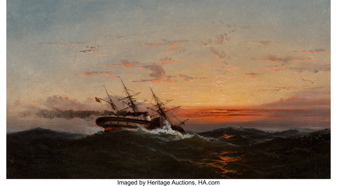 American School (19th Century) Sunset at Sea Oil: American School (19th Century) Sunset at Sea Oil on canvas 17-1/4 x 31-3/8 inches (43.8 x 79.7 cm) HID03101062020 © 2020 Heritage Auctions | All Rights Reserved