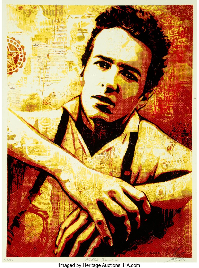 Shepard Fairey X Kate Simon Strummer Canvas Prin: Shepard Fairey X Kate Simon Strummer Canvas Print, 2010 Screenprint in colors on speckled cream paper 24 x 18 inches (61 x 45.7 cm) (sheet) Ed. 61/450 Signed by both artists, numbered, and dated in pe