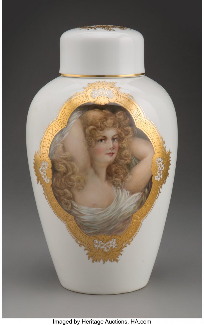 A Meissen Partial Gilt Porcelain Covered Portrai: A Meissen Partial Gilt Porcelain Covered Portrait Vase, Germany, 20th century Marks: (crossed swords in underglaze blue) 13-1/8 inches (33.3 cm) PROPERTY FROM A LA JOLLA, CALIFORNIA COLLECTOR The cove
