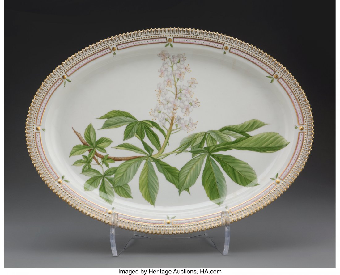 A Large Royal Copenhagen Flora Danica Pattern Po: A Large Royal Copenhagen Flora Danica Pattern Porcelain Platter, Denmark, 1969-1973 Marks: ROYAL (crown) COPENHAGEN DENMARK, (waves), (various) 20-1/2 inches (52.1 cm) PROPERTY FROM AN IMPORTANT MIAMI