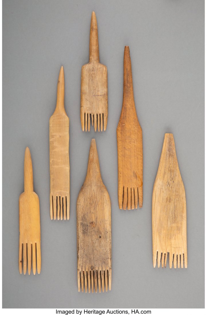 Six Navajo Weaving Battens  c. 1900  hand carved (1 of 2)