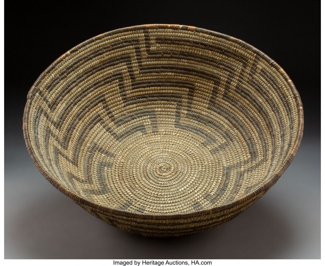 A Large Papago Coiled Bowl  c. 1900  willow and (1 of 2)