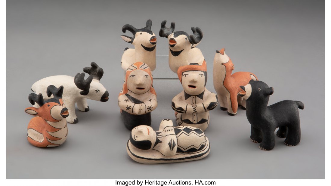 Nine Cochiti Polychrome Figures Including Nativi (1 of 2)