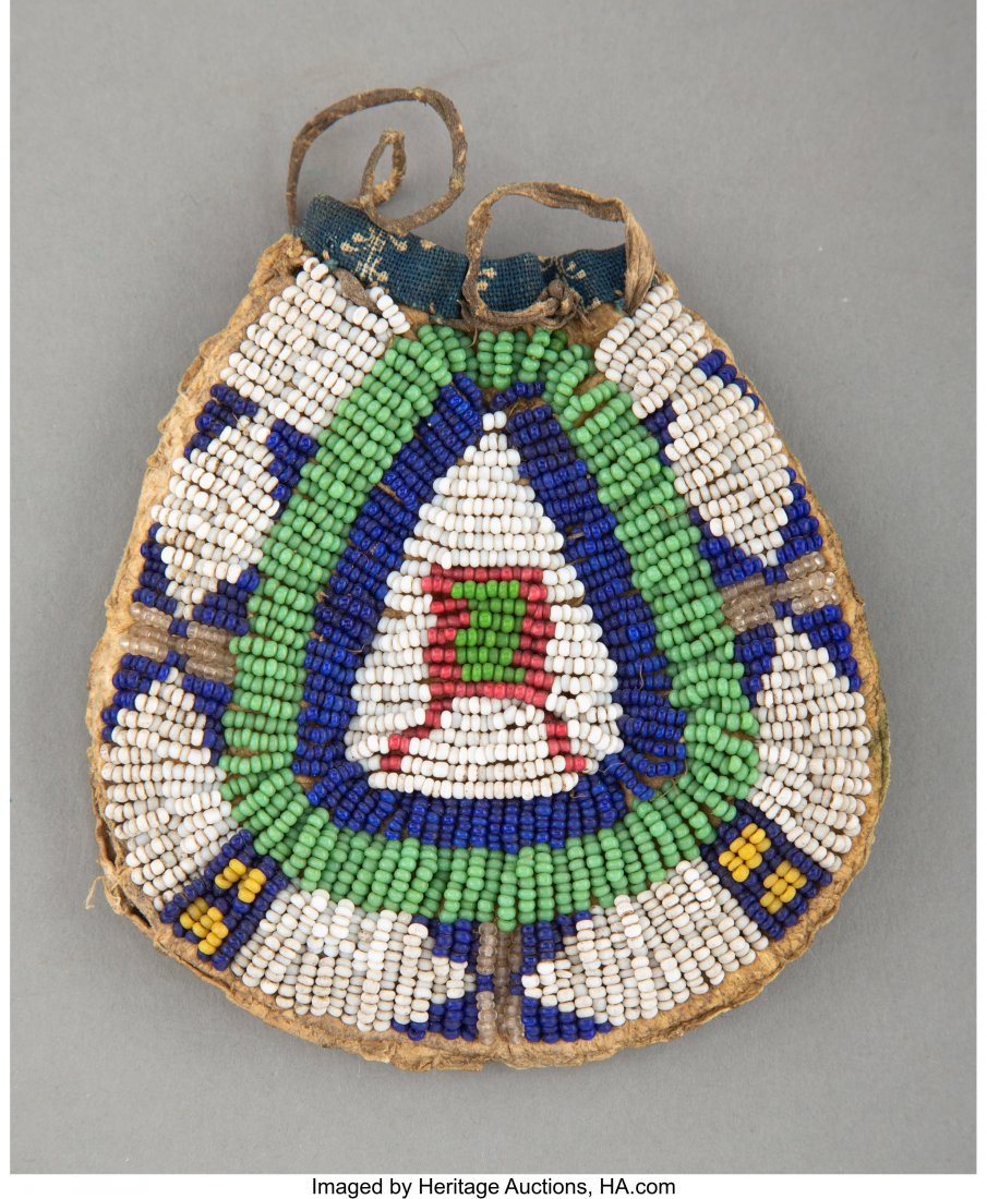 A Sioux Beaded Hide Pouch  c. 1890  hide, glass (1 of 2)