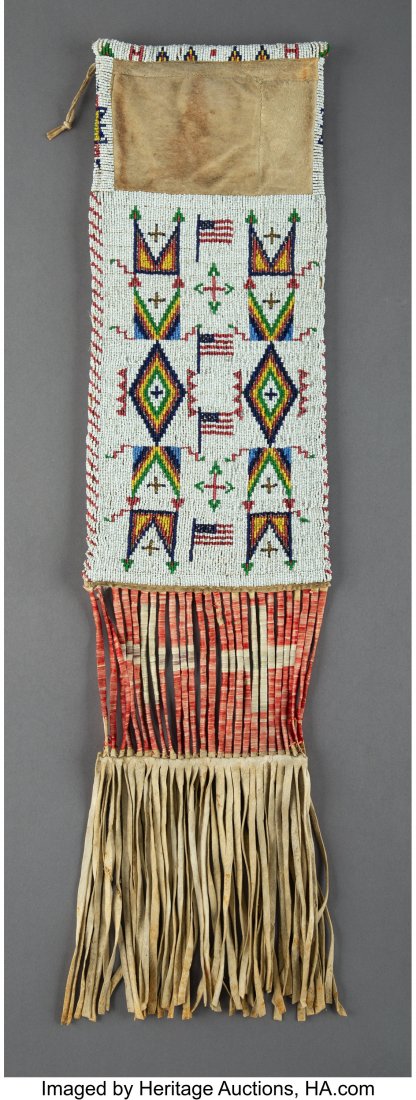 A Sioux Pictorial Beaded Hide Tobacco Bag  c. 18 (1 of 2)