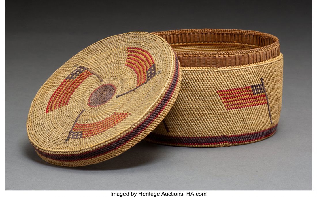 A Nootka Pictorial Twined Basket  c. 1895  cedar (1 of 2)