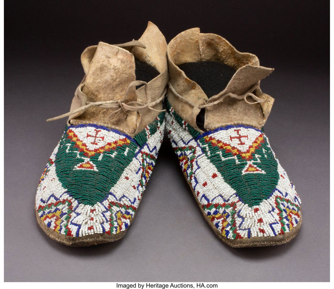 A Pair of Sioux Beaded Hide Moccasins  c. 1900 (1 of 3)