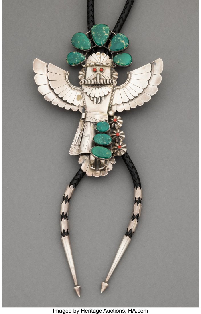 A Large Navajo (?) Bolo Tie  c. 1985  silver, tu (1 of 1)