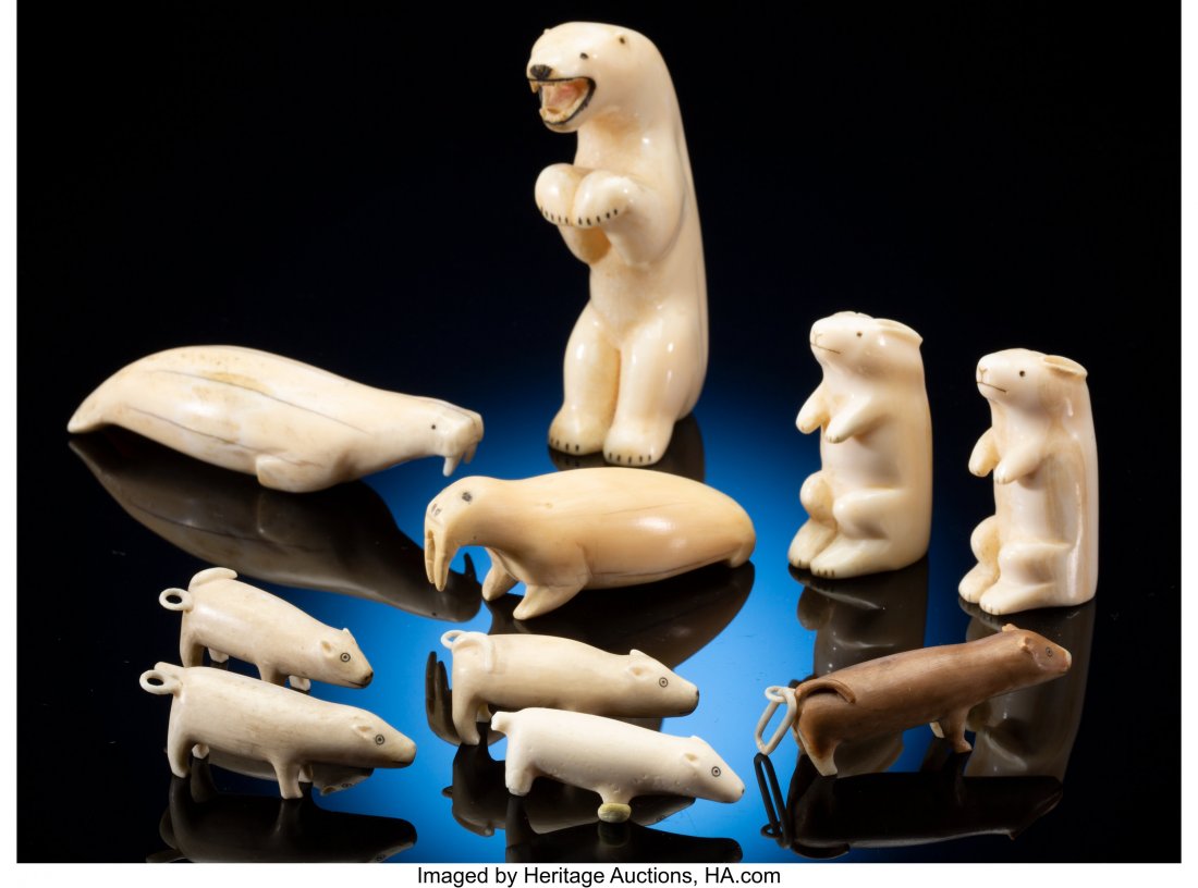 Ten Eskimo Figurines  c. 1900 - 1930  including (1 of 2)