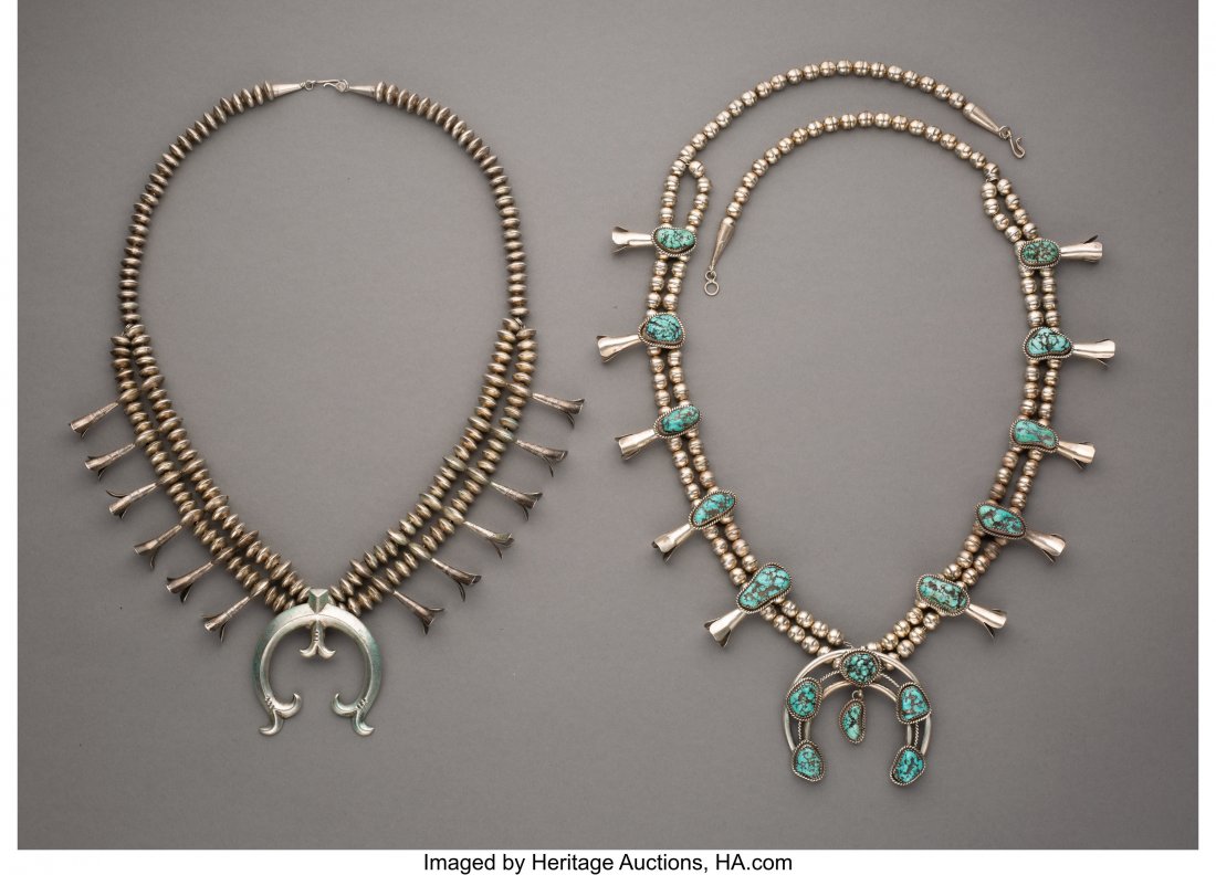 Two Navajo Squash Blossom Necklaces   c. 1960  s (1 of 1)
