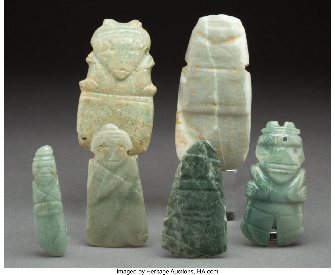Six Costa Rica Jade Axe God and Avian Pendants (1 of 2)