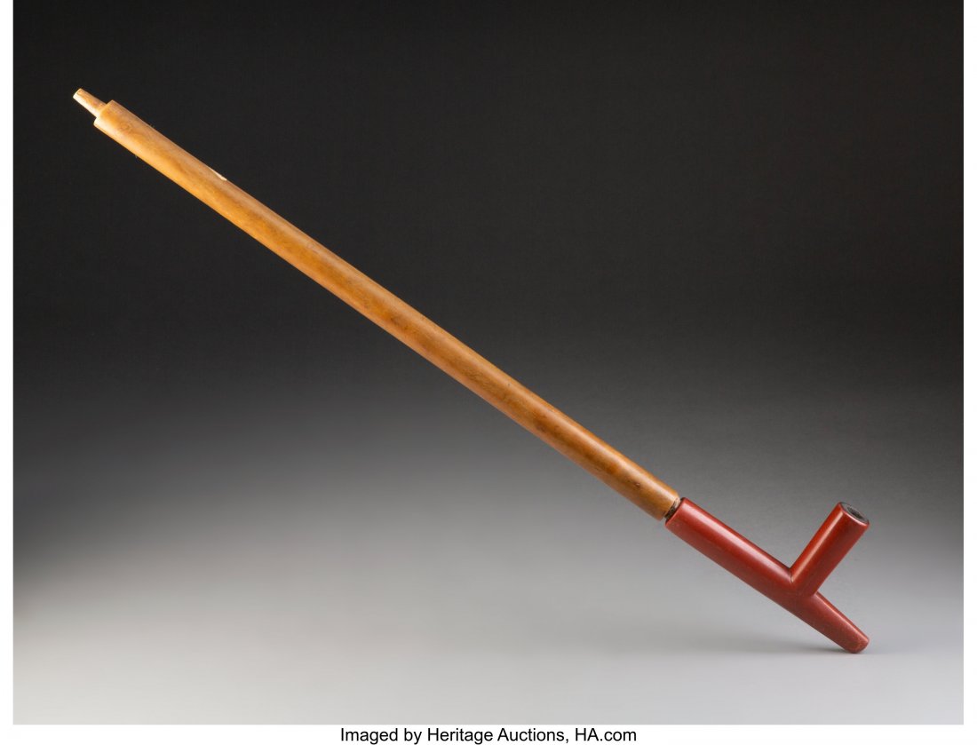 A Sioux Pipe   c. 1880  Catlinite, wood, cloth (1 of 1)