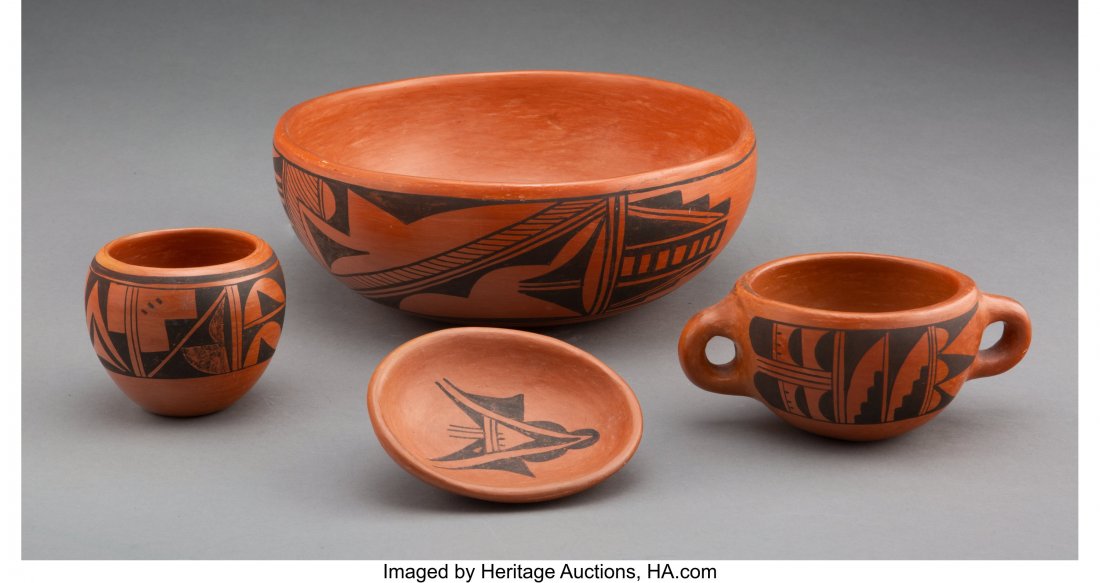 Four Hopi Black-On-Red Vessels  Susie Youvella c (1 of 2)