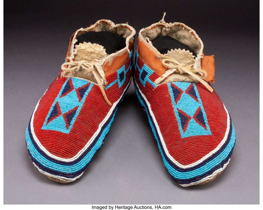 A Pair of Plains Cree Beaded Hide Moccasins    c (1 of 3)