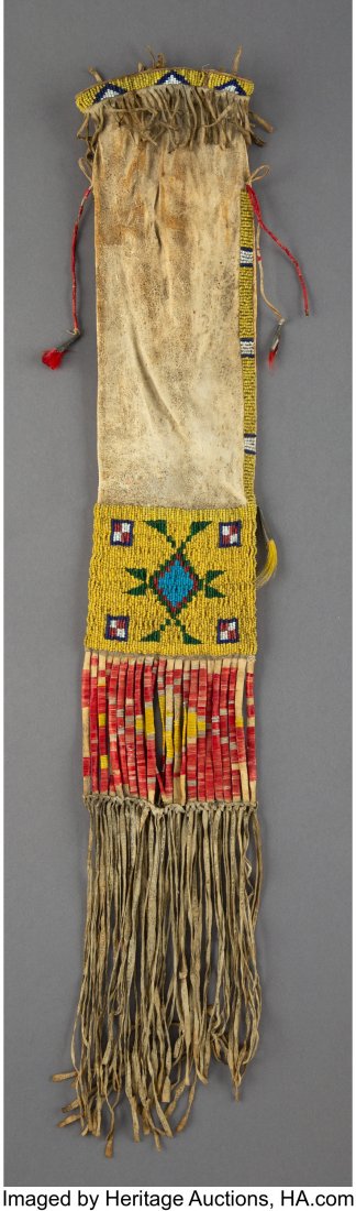 A Sioux Beaded Hide Tobacco Bag  c. 1890  hide, (1 of 2)