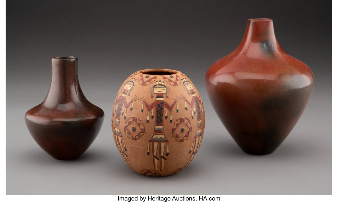 Three Navajo Pottery Jars   the polychrome examp (1 of 2)