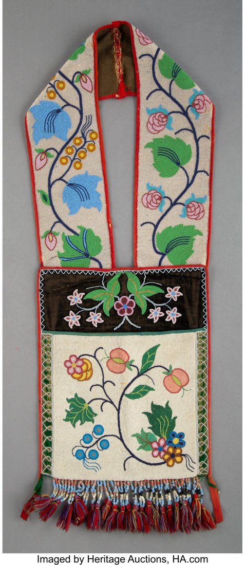 A Chippewa Beaded Bandolier Bag  c. 1890  canvas (1 of 2)